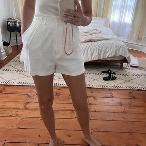 High-Waist White Pleated Shorts